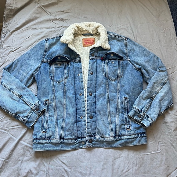 Levi's Blue Denim Sherpa Jacket - Picture 1 of 16